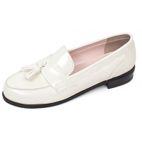 Womens white glossy tassel loafers comfortable fashion low heel ladies shoes