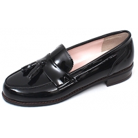 Womens black glossy tassel loafers comfortable fashion low heel ladies shoes