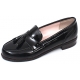 Womens black glossy tassel loafers comfortable fashion low heel ladies shoes