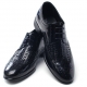 Mens chic round toe wing tip punching mesh detail classic black real leather﻿ lace up oxford comfortable dress shoes