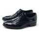 Mens chic round toe wing tip punching mesh detail classic black real leather﻿ lace up oxford comfortable dress shoes