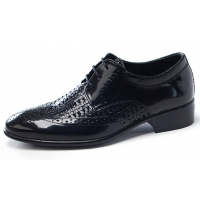 Mens chic round toe wing tip punching mesh detail classic black real leather﻿ lace up oxford comfortable dress shoes US5.5-10.5