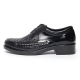 Mens chic round toe U-line stitch summer mesh detail black real leather﻿ lace up oxford comfortable dress shoes