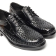 Mens chic round toe U-line stitch summer mesh detail black real leather﻿ lace up oxford comfortable dress shoes