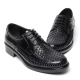 Mens chic round toe U-line stitch summer mesh detail black real leather﻿ lace up oxford comfortable dress shoes