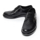 Mens chic round toe U-line stitch summer mesh detail black real leather﻿ lace up oxford comfortable dress shoes