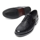 Mens chic round toe U-line stitch summer mesh detail black real leather﻿ lace up oxford comfortable dress shoes