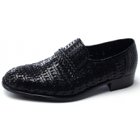 Mens chic round toe front tie strap side summer mesh detail black real leather﻿ loafers comfortable slip on korea shoes