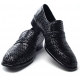 Mens chic round toe front tie strap side summer mesh detail black real leather﻿ loafers comfortable slip on korea shoes