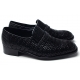 Mens chic round toe front tie strap side summer mesh detail black real leather﻿ loafers comfortable slip on korea shoes