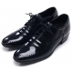 Mens round toe wrinkle punching detail lace up Black cow leather increase height elevator hidden insole dress shoes US5.5-US10