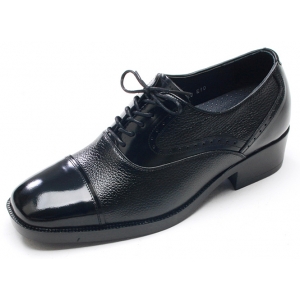Mens square toe black leather elevator dress shoes