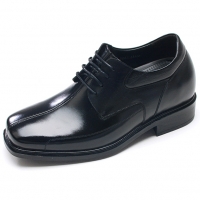 Mens black leather square toe line stitch lace up high heels air pump insole 2.75" elevator dress shoes US5.5-10 made in Korea