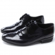 Mens black leather flat round toe punching stitch wrinkle lace up classic dress shoes