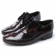 Mens brown leather flat round toe punching stitch wrinkle lace up classic dress shoes