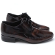 Mens brown leather flat round toe punching stitch wrinkle lace up classic dress shoes