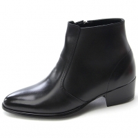 Mens chic black leather round toe high heels side zip ankle boots made in KOREA US 5.5 - 10.5