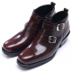 Mens chic brown leather square toe high heels side zip double buckle ankle boots US6.5-10.5 made in Korea