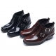 Mens chic brown leather square toe high heels side zip double buckle ankle boots US6.5-10.5 made in Korea