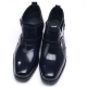 Mens chic black leather square toe high heels side zip double buckle ankle boots US6.5-10.5 made in Korea