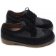 Mens black two tone wing tip punching round toe eyelet lace up low heels oxfords shoes