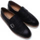 Mens vintage wing tip tassel buckle strap decoration puching stitch wedge heels loafers﻿ black