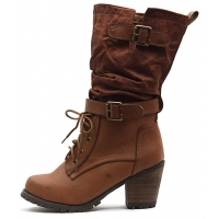 Womens rock chic vintage mid-calf high heels boots