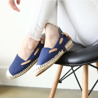 Womens chic straight tip synthetic fabric espadrille loafers blue