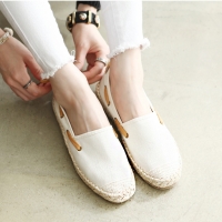 Womens chic straight tip synthetic fabric espadrille loafers beige