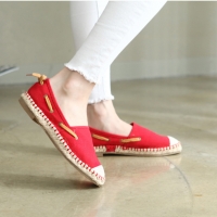 Womens chic straight tip synthetic fabric espadrille loafers red