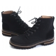 Mens round toe side zip eyelet lace up black synthetic suede combat rubber sole ankle boots