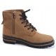 Mens round toe side zip eyelet lace up beige synthetic suede combat rubber sole ankle boots