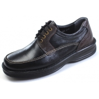 Mens black square toe contrast stitch eyelet lace up closure two color Leather urethane sole clunky shoes