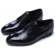 Mens chic straight tip flat round toe Black Leather lace up closure side punching detail rubber sole dress shoes