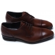 Mens chic straight tip flat round toe Brown Leather lace up closure side punching detail rubber sole dress shoes