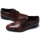 Mens chic straight tip flat round toe Brown Leather lace up closure side punching detail rubber sole dress shoes