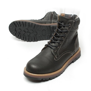 Mens raise round toe black synthetic leather side zip & eyelet lace up closure combat sole ankle boots