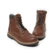 Men's raise round toe brown synthetic leather side zip & eyelet lace up closure combat sole ankle boots