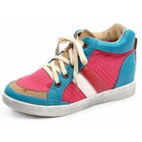 Women blue vintage multi color eyelet lace up hidden insole high top fashion sneakers