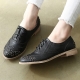 Womens rock chic front & back stud wing tip punching black synthetic leather lace up flat oxfords fashion shoes