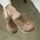 Womens rock chic front & back stud wing tip punching brown synthetic leather lace up flat oxfords fashion shoes
