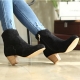 womens black synthetic suede round toe comfort fit side zip chunky med heels ankle boots