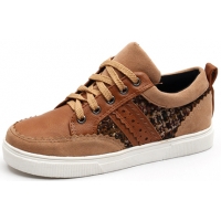Women smulti color punching eyelet lace up back tap sneakers fashion shoes brown synthetic leather