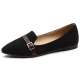 Womens lovely front belt strap decoration black synthetic leather comfort fit flat shoes