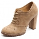 womens chic round toe punching detail lace up combat sole chunky high heels oxfords