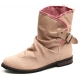 womens vintage synthetic leather canvas round toe two tone belt strap wide entrance combat sole ankle boots