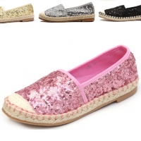womens two tone straight tip black pink gold silver glitter spangle detail espadrille﻿ flat fashion shoes