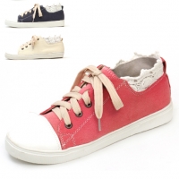 womens straight tip navy pink beige canvas two tone eyelet lace up colsure back tap & lace detail shoes fashion sneakers