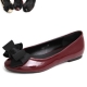 womens chic front ribbon decoration Black Wine Beige glossy synthetic leather classic style flat shoes