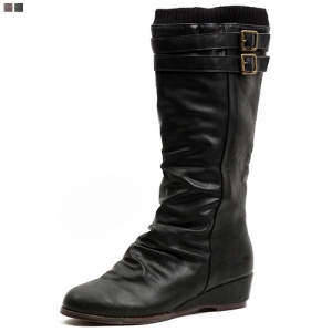https://what-is-fashion.com/3590-27875-thickbox/womens-rounded-toe-silhouette-knit-cuff-double-belt-strap-black-brown-synthetic-leather-wedge-heels-wrinkle-mid-calf-boot.jpg